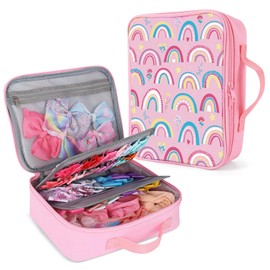 Fruobeyla Bow Organizer for Girls, Bows Holder for Girls Hair, Bow Case Organizer for Toddler Baby Girl Hair Accessories for Claw Clip (Rainbow)