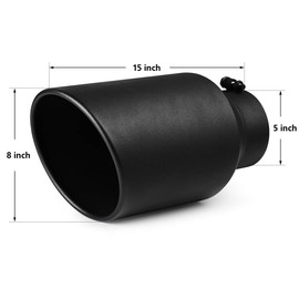 A-KARCK Exhaust Tip 5 Inch Inlet, 5” Inlet 8” Outlet 15” Long Black Coated Finish Muffler Tip For Truck Tailpipe, Stainless Steel Rolled Edge