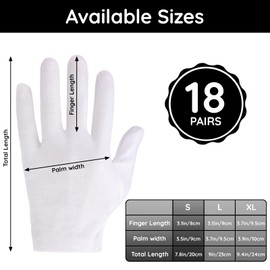 Segbeauty 36 Counts White Cotton Moisturizing Gloves, Thick Hand Gloves for Dry Hands, 18 Pairs Hand SPA Lotion Gloves for Women & Men, Washable Cotton Hand Gloves Overnight for Sleeping Small
