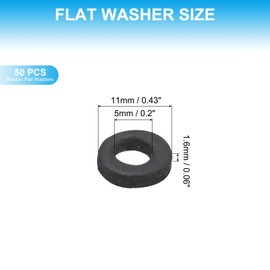 PATIKIL 50 Pcs Flat Rubber Washers 0.2" ID 0.43" OD 0.06" Thickness Sealing Rubber Spacer Gasket for Bolts Faucets Screws Hose Plumbing, Black