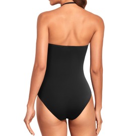 Holipick Women Black White One Piece Swimsuits Tummy Control Bathing Suits Halter Strapless Bandeau Swimwear 22 Plus