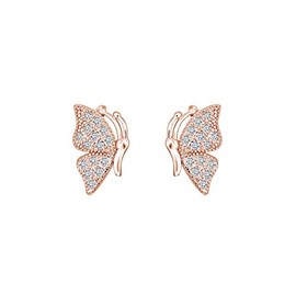 Round Shape White Cubic Zirconia Butterfly Stud Earrings 14k Rose Gold Over Sterling Silver