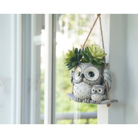 Swing Owl Hanging Planters for Indoor Plants, Cute Small Succulent Pots with Drainage Hole, Unique Resin Plant Hangers Outdoor, Hanging Plant Holder for String Of Pearls, Gift Ideas for Mother
