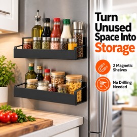2-Piece Magnetic Storage Shelf for Kitchen Organization – Space-Saving ABS Rack for Refrigerator or Washing Machine