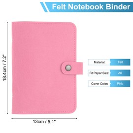 PATIKIL A6 Felt Binder, 6 Ring Soft Cover Refillable Notebook Binder with Pocket for Filler Paper Budget Journal Diary Accessories, Pink
