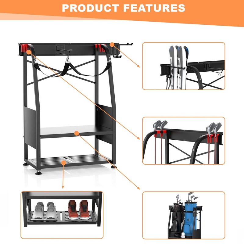 WALMANN Wall Mount Golf Bag Organizer, 2 Golf Bags Stand
