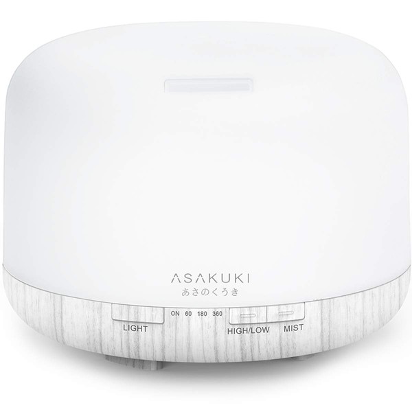 ASAKUKI 500ml Essential Oil Diffuser, Premium 5 In 1 Ultrasonic Aromatherapy Scented Oil Diffuser Vaporizer Humidifier, Timer and Waterless Auto-Off, 7 LED Light Colors-White