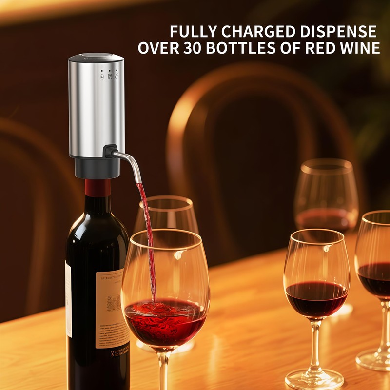 Electric Wine Decanter & Dispenser - Rechargeable Stainless Steel Aerator