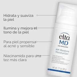 EltaMD Crema Hidratante Facial AM Restore para Mujeres y Hombres, Crema Facial Hidratante Ligera, Hecha con Niacinamida y Ácido Hialurónico, Bomba de 1.7 onzas