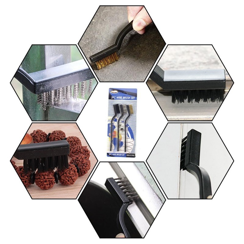 3 Pcs Wire Brush Set with 2 Cleaning Scraper Stainless