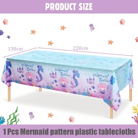 130*220cm Birthday Mermaid Table Cloth Party for Girl,Little Mermaid Table Cover Plastic Tablecloths,Mermaid Themed Decorations Tablecloth for Girls Kids Birthday Party,Mermaid Party Table Decorations