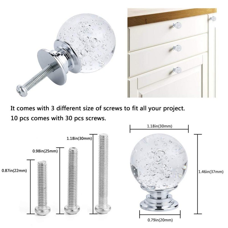 IEIK 10 PCS Crystal Cabinet Knobs Round Glass Bubbles Knobs