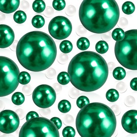 EGKamh 100 Pcs Floating Beads Pearls and 800 Pcs Water Gel Bead for Vases, No Hole Faux Pearl for Centerpieces Vase Fillers, Party Wedding Home Table Decor (Green 8/14/20mm)