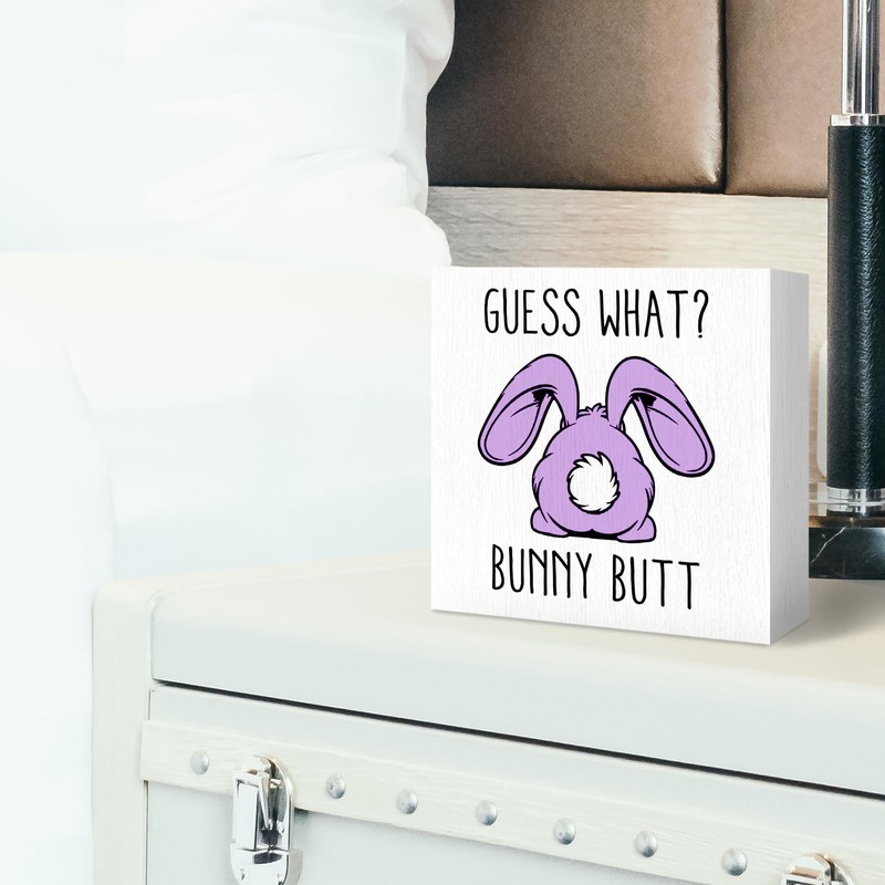 DUXMNAMG Easter Bunny Wood Box Sign, Funny Bunny Rabbit Desk