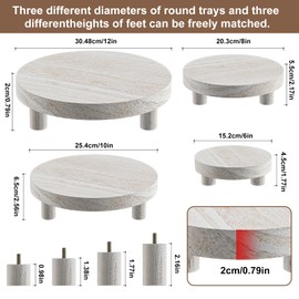 Wood Plant Stand Indoor Outdoor, 12/10/8/6" Round Wood Riser for Decor Wooden Stool Display Stand Flower Pot Holder Small Planter Tray Modern Potter Decorative for Desktop Counter Room (Washed White-4pcs)