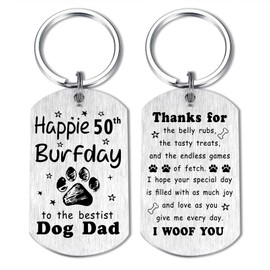 Alotozo Happy 50th Birthday from Dogs to Dad - Dog Dad 50 Years Old Birthday Keyring Gifts - Laser Engraved 50th Bday Present for Puppy Father