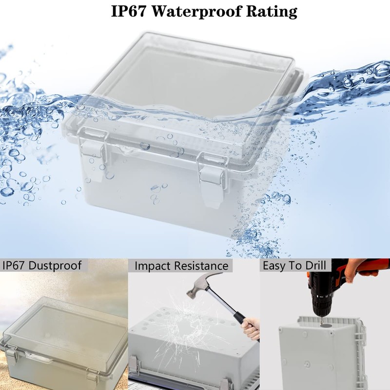 Zulkit Junction Box IP67 Waterproof Electrical Box Hinged Clear Cover
