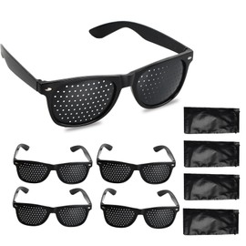 Pack of 4 eye trainer hole glasses, black grid glasses, pinhole glasses with 4 glasses storage bag, comfortable hole glasses for eye training for relaxation, pin hole glasses, anti-fatigue glasses