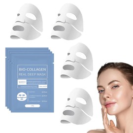 Bio-Collagen Real Deep Mask, Bio Collagen Mask, Korean Bio Collagen Mask Bio-Collagen Deep Hydrating Overnight Mask Hydrating Anti-Aging Gesichtsmaske 4 Stück