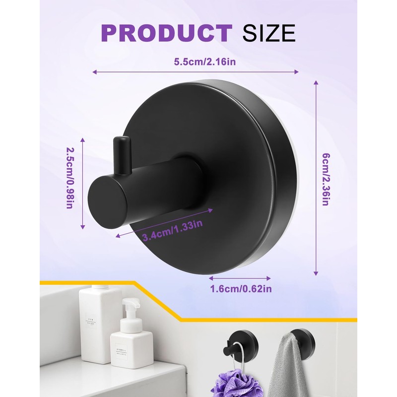 bathiin Suction Cup Hooks, No Drill Suction Hooks for Bathroom