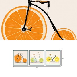 AoArtWZ Colorful Lemon Bike Picture with Orange Fruit Kitchen Canvas Wall Art - for Restaurant Home Dining Room Wall Decoration