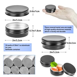 MotBach 24 Pack 1oz Tin Jars, 30ml Metal Tin cans, 1Ounce Aluminum tin can jar Containers with Screw Lid for Lotion Bars, Spices, Salve, Balms, Beard Balm, Toiletries, Creams, Samples, Makeup Cosmetic