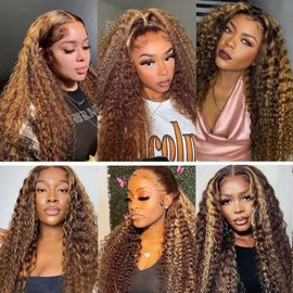 Peenoll Highlight Dark Brown Chocolate P4/30 13X6 Human Hair Lace Frontal Wig Glueless Wigs Human Hair Pre Plucked Pre Cut Lace Frontal Glueless Wigs Elastic Band 200% Density