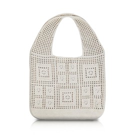 Energather Crochet Tote Bag, Crochet Bags Cotton Crochet Beach Bag for Women, Stylish Crochet Handbag Knit Tote Bag (beige)