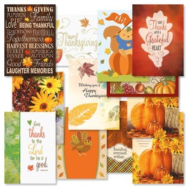 Faith Thanksgiving Greeting Cards Set - Themed Religious Holiday Card Variety Value Pack, Set of 12 Large 5 x 7-Inch Cards, Assortment of 12 Unique Designs, Envelopes Included, by Current