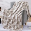 WRENSONGE Checkered Throw Blanket, Taupe Microfiber Soft Cozy Fluffy Warm