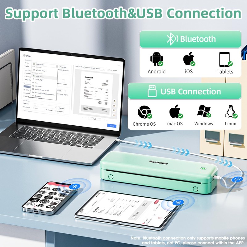 Phomemo M834 Portable Printer, Wireless Bluetooth Thermal Printer, Support Multi-Size