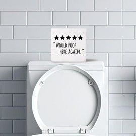 Yetmadi Would Poop Here Again Bathroom Sign,Five Star Rating Bathroom Sign,Toilet Decor,Bathroom Decor Funny 5x5 Inch