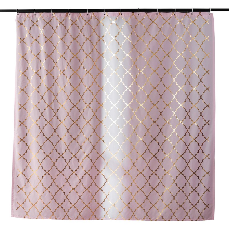 Pink Shower Curtain Gold Moroccan Pattern with 12 Hooks Included,