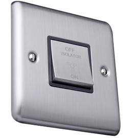 Caradok 1 gang 1 way 3-pole fan switch Brushed Chrome, Metal Switch, Grey Insert