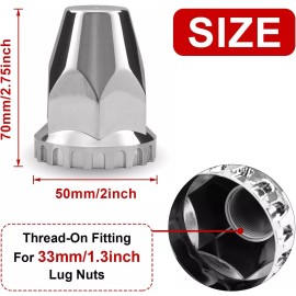 Cabtherlyn 33mm Lug Nut Covers Screw Onfor Semi Trucks, 33mm x 2-7/8 inch Spike Covers