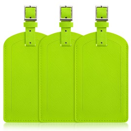 Airkit Luggage Tags 3 Pack PU Leather Luggage Tags for Suitcases TSA Approved, Privacy Protection Bag Tags Travel Essentials, Neon Green