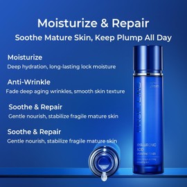 Hyaluronic acid moisturizing toner is an anti-aging facial lifting deep barrier repair product for skin smoothness, minimizing fine lines and nasolabial folds for mature dry skin / 히알루론산 보습 토너 피부 매끄러움을 위한 안티에이징 페이셜 리프팅 딥 장벽 복구 잔주름 및 팔자 주름을 최소화하여 성숙한 건성 피부를 제품입니다