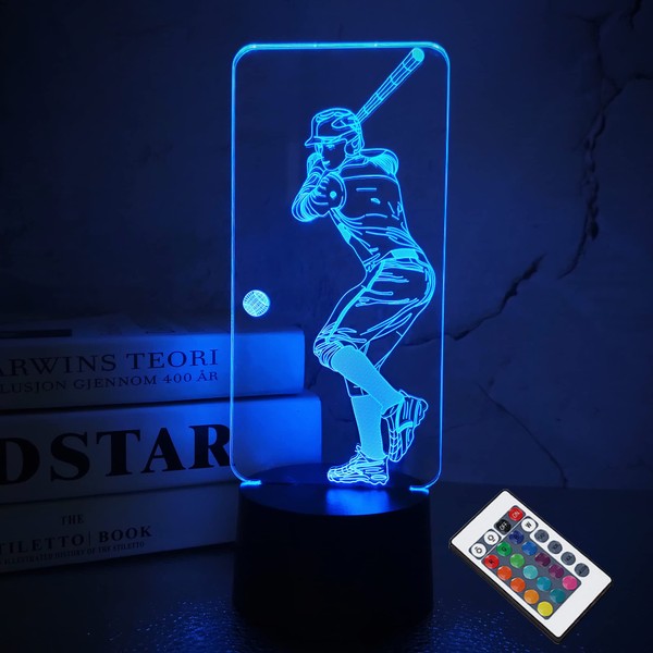 Baseball 3D Night Light, FULLOSUN Illusion Optical Bedside Lamp with Remote Control 16 Colors Changing, LED Cool Novelty Birthday Gift for Boy Kid Outdoor Sports Lover Collection Present