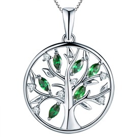 YL Tree of Life Necklace Women's 925 Sterling Silver Necklace with 5A Zirconia/Emerald Family Tree Pendant Chain Women Girls Mother Chain Length 45-50cm, Silver