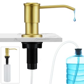 CREA Soap Dispenser for Kitchen Sink with Extension Tube Kit, Dish Lotion Dispenser Countertop Soap Dispenser Pump with 39inch Extension Tube Kit, Large Capacity 17 OZ Bottle, Brushed Gold