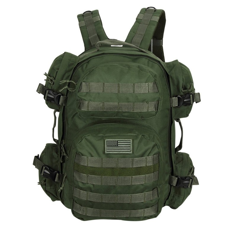 Men's Large OD Green Expandable Tactical Molle Hydration-Ready Backpack Daypack