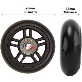 Suitcase Wheels Replacement Wheels Rubber Wheels 1 Pair 70 x 22 x 8 mm Mute Luggage Suitcase Replacement Wheels for Samsonite Trolley Hard Case Wheels with Metal Axles Replacement Parts