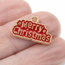 Hackberry Creek 6 Merry Christmas Charms, Enamel Christmas Greeting Pendants for DIY Jewelry