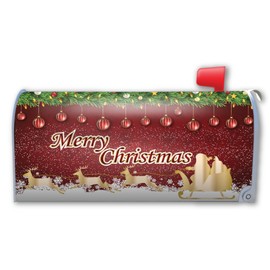 Merry Christmas Golden Santa Claus and Sleigh Mailbox Cover Magnet by Magnet America is 18.375" x 21" Made for Metal Mailboxes