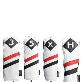 Majek Retro Golf Headcovers White Red and Black Vintage Leather Style 3 5 X H Fairway Wood and Hybrid Head Cover Classic Look