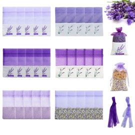 SAMSYOKI Pack of 30 Lavender Bags, Lavender Bags, Empty Lavender Bags for Filling with Drawstring, Anti-Moth, Purple Organza Bags, Scented Bags for Lavender, Spice, Herbs