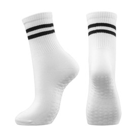 STNFAMILI Pilates Yoga Socks with Grips for Women, Non Slip Grip Socks for Women, Ballet Dance Non Skid Sticky Socks (2 Pairs - White/Pink)