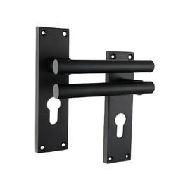 Infinity Decor Matt Black Straight Euro Lever Lock Door Handle on Rectangular Backplate Set Passage Door Pulls – Suitable for All Internal & External Door