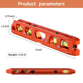 BETHEL Torpedo Level, Magnetic Conduit Level with 4 Vials, V-Groove and Magnet Track, Aluminum Alloy Construction, High Viz Orange (9 inch)