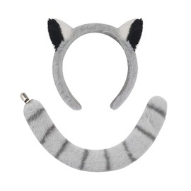 RUIXIA Animals Headband Headwear Cute Handmade Hair Accessories Raccoon Cosplay Headpiece Ears and Tail Costume Set Plush Cute Cosplay Props Party Decoration